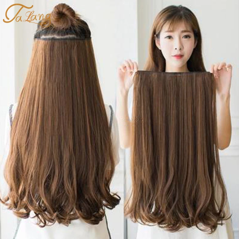 TALANG-extensiones de cabello sintético largo ondulado, 60cm, 5 pinzas, resistente al calor