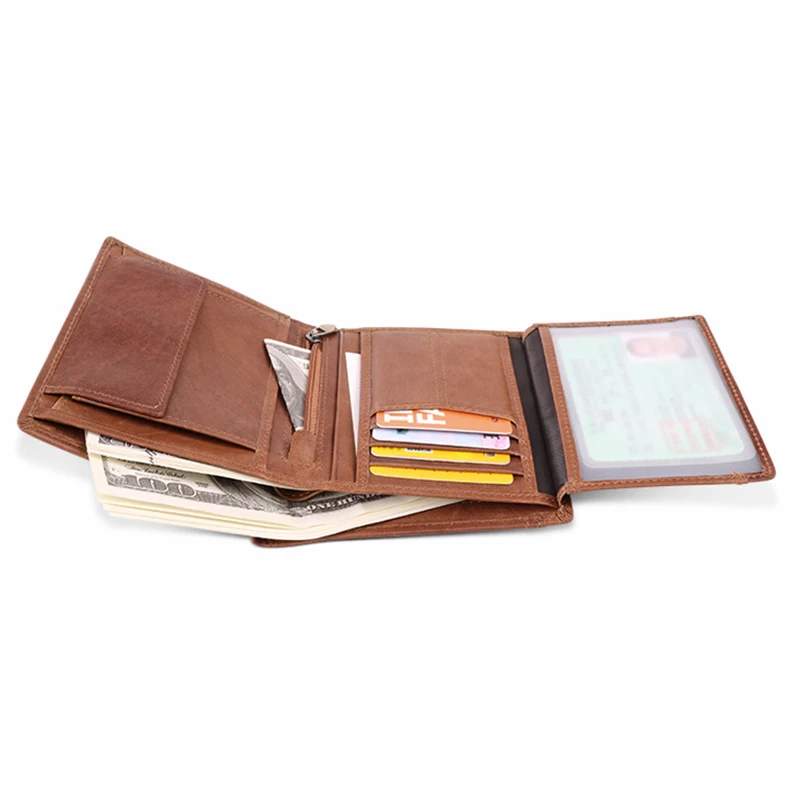 Для мужчин RFID бумажник из натуральной кожи тройного сгиба многопозиционная Повседневное светильник-Вес короткий кошелек мужской карты монета рукоятки карман на молнии