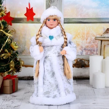

Snow Maiden "White fur coat" 40 cm, with a side, with lighting, moves, without music