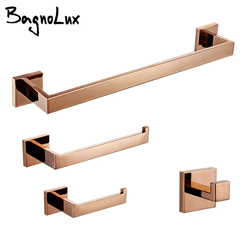 Hook Towel-Bar Paper-Holder Bathroom-Accessories Toilet Rose-Gold Stainless-Steel Kitchen