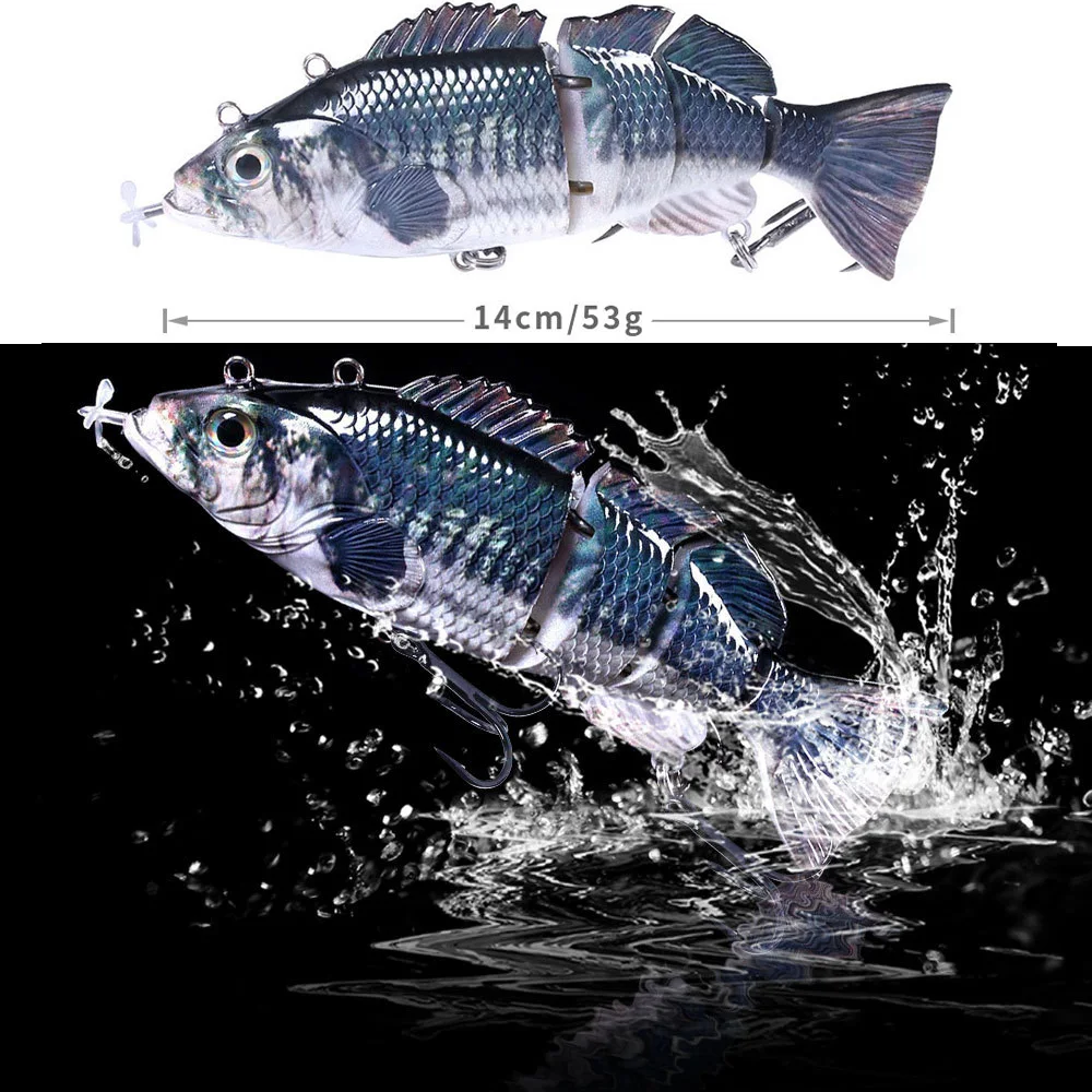 Robotic Fishing Lure USB Electric LED Swimbait 4 Segments Jointed Swimming Wobblers Rechargeable Auto Crankbait Pike Bait Hook