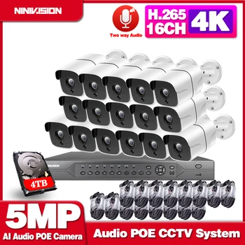 

H.265 16CH 5MP 4K HD POE NVR Kit CCTV System IR Outdoor Two Way Audio AI IP Camera P2P Video Security Surveillance Set 4TB HDD