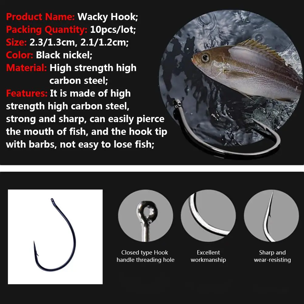 10PCS Barbed Hook Wacky Hook Drop-Shot Rig Worm Wide Gap Fishhook High Carbon Steel Fishing Hook On For Bass Carp Fishing Tackle 10PCS Barbed Hook Wacky Hook Drop-Shot Rig Worm Wide Gap Fishhook High Carbon Steel Fishing Hook On For Bass Carp Fishing Tackle