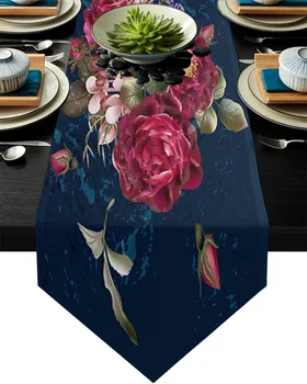 

Classic Rose And Leaf Table Runner Wedding Table Decoration Flower Cake Tablecloth Dining Table Decoration for Banquet