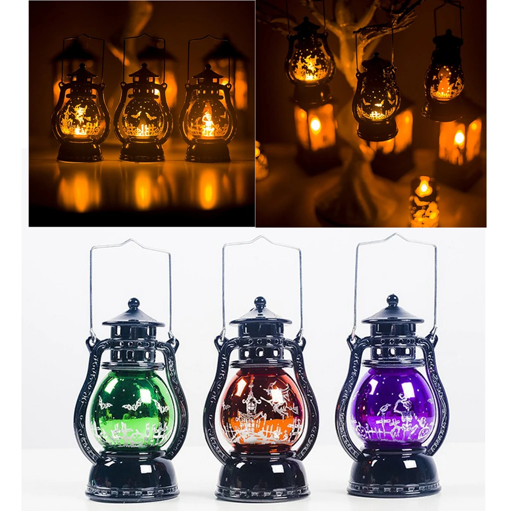 Vintage Style Halloween Hanging Hurricane Lantern LED Lights Outdoor Party Decoration