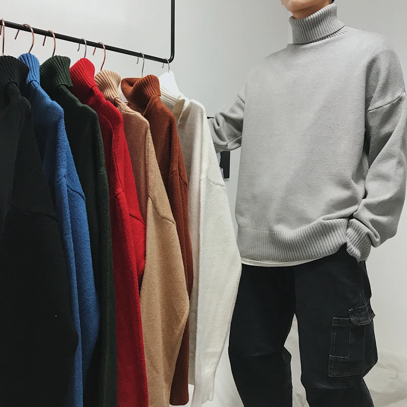 

Winter Sweaters for Men Clothes Knitted Urtleneck Unisex Fashion Casual Solid Colors Turtleneck Mens Sweater Thick Soft Pullover