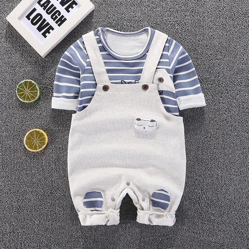 Infant Clothing 2022 Autumn Infant Baby Boy Clothes Set Baby Girl Long-sleeve Striped T-Shirt Overalls 2pce Kids Newborn Clothes Baby Clothing Set medium Baby Clothing Set