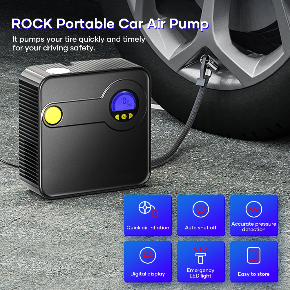 ROCK Portable Inflator Pump Car Air Compressor DC 12V Digital Tire Inflator 3