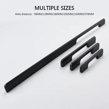 Modern Aluminum Alloy Black Cabinet Handles Kitchen Cupboard Door Pulls Drawer Knobs Fashion Furniture Hardware