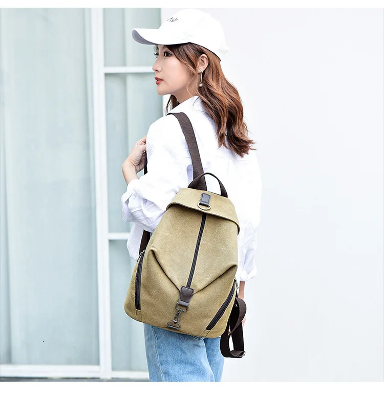 Female Vintage Canvas Backpack Women Casual Bag Anti-theft School Bags For Teenage Girls Women's Small Travel Retro Backpacks