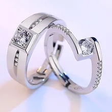 2Pcs/Set Copper Silver Plated Classic Resizeable Open Couple Ring Men Women Adjustable Cystal Valentine's Day Gift Wholesale