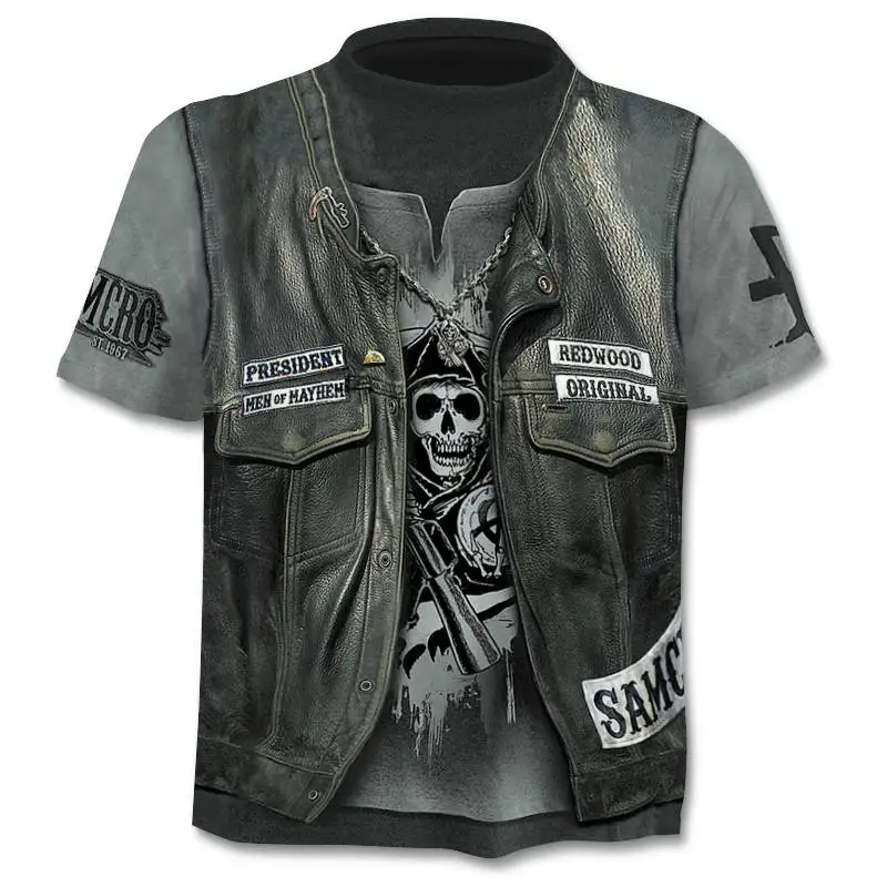 Men's 3D Skull T-Shirt Short Sleeve Terror Shirt 2019 Summer New Funny Punk Style Camisetta | Мужская одежда