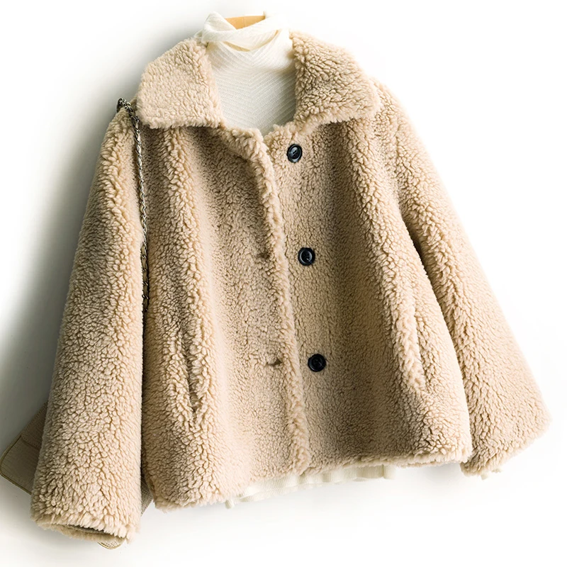 Пальто из искусственного меха ягненка короткое пальто из овечьей шерсти новое цельное осенне-зимнее женское пальто из искусственного меха куртка - Цвет: Хаки