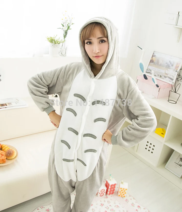 Kigurumi/Новинка; зимняя пижама в стиле аниме для взрослых; Фланелевая Пижама унисекс с милым Тоторо; костюм для косплея; Пижама-комбинезон с животными; одежда для сна