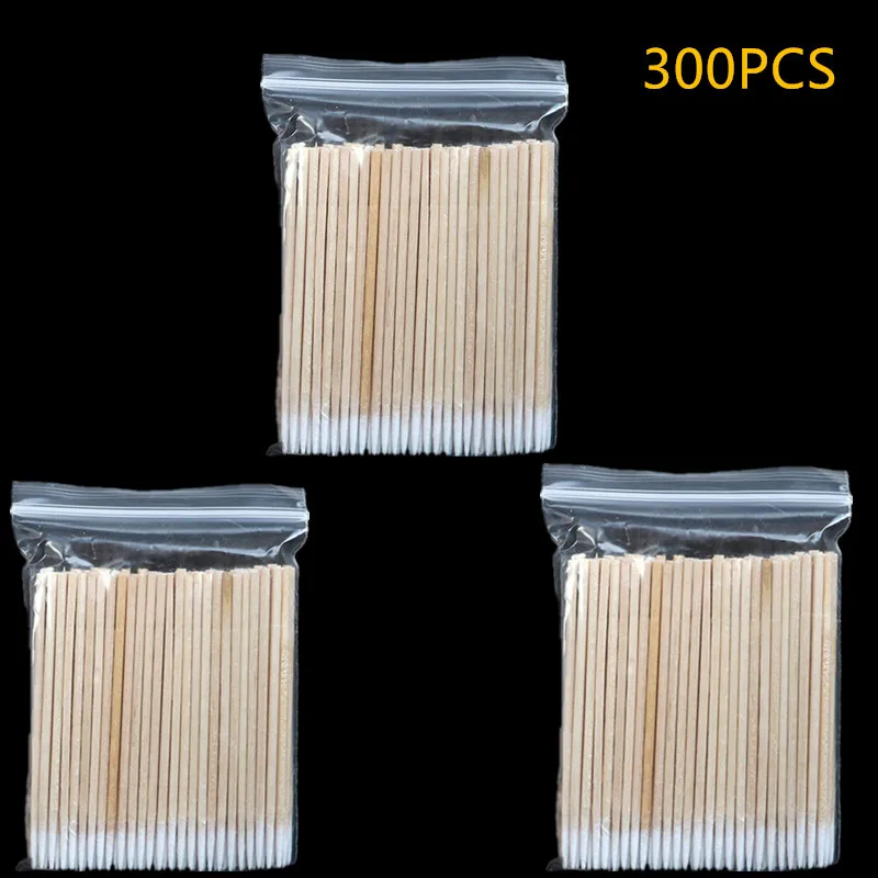 300PCS 100/300 шт. деревообрабатывающий инструмент для резки ватным тампоном, косметика для перманентного макияжа здоровья медицинский ушной термометр жидкость для чистки ювелирных изделий палочки бутоны наконечник древесины супермягкого флиса тампон - Цвет: 300PCS