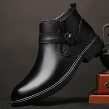 

2021 Men Autumn Genuine Leather Boots With Fur Winter Men Fashion Ankle Boots Business Casual Man Snow Boots Work Shoes 38-44
