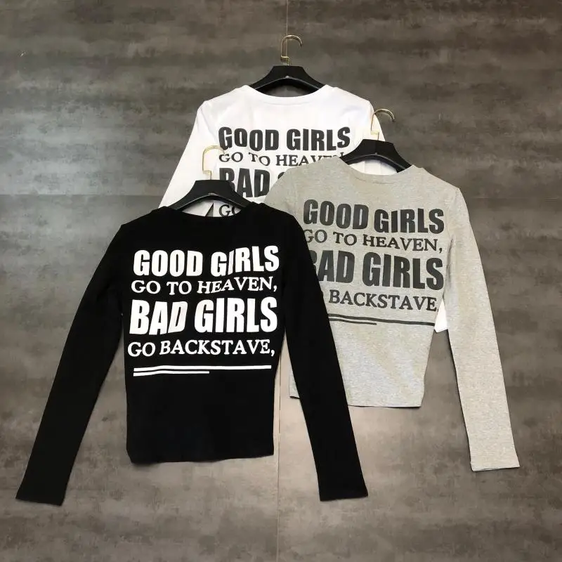 autumn new English letter printing back cross big bow T-shirt female