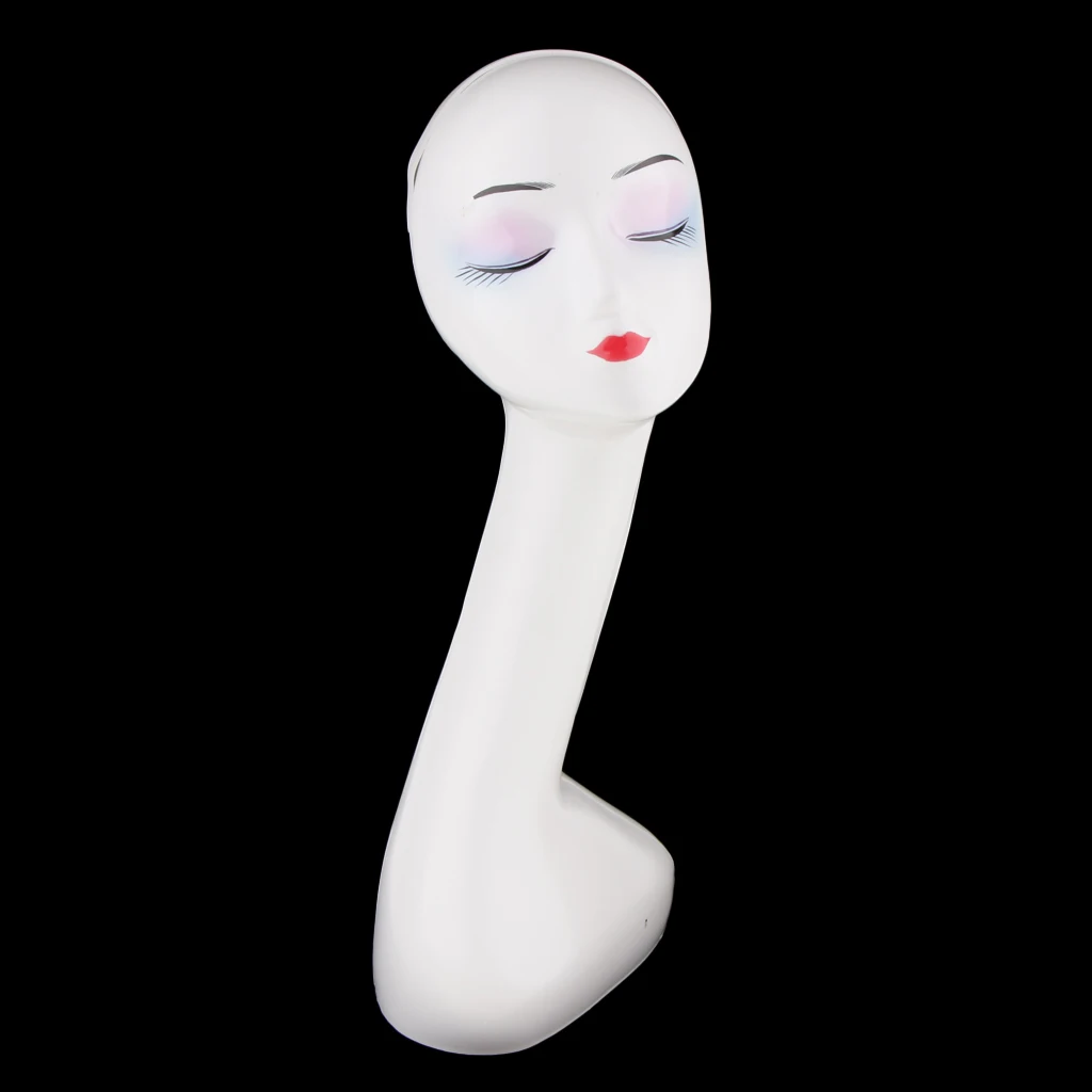 White Long Neck Female Mannequin Head Model Hair Wigs Jewelry Display Stand Manikin Head Headphone Hat Display Holder