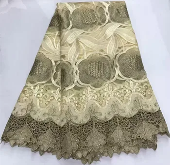 

African french lace with stone gold african lace fabric high quality guipure lace 5yards nigerian lace fabrics for dress ZQ-A188
