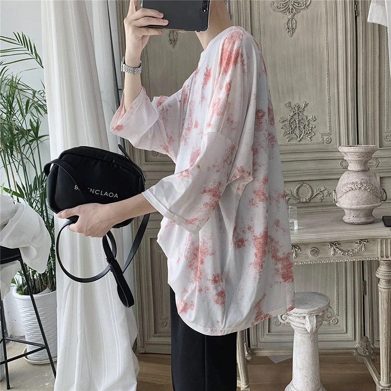 Летняя мужская модная футболка с принтом Tie Dye, повседневная камуфляжная футболка с круглым вырезом, Мужская Уличная свободная футболка в стиле хип-хоп, мужские топы