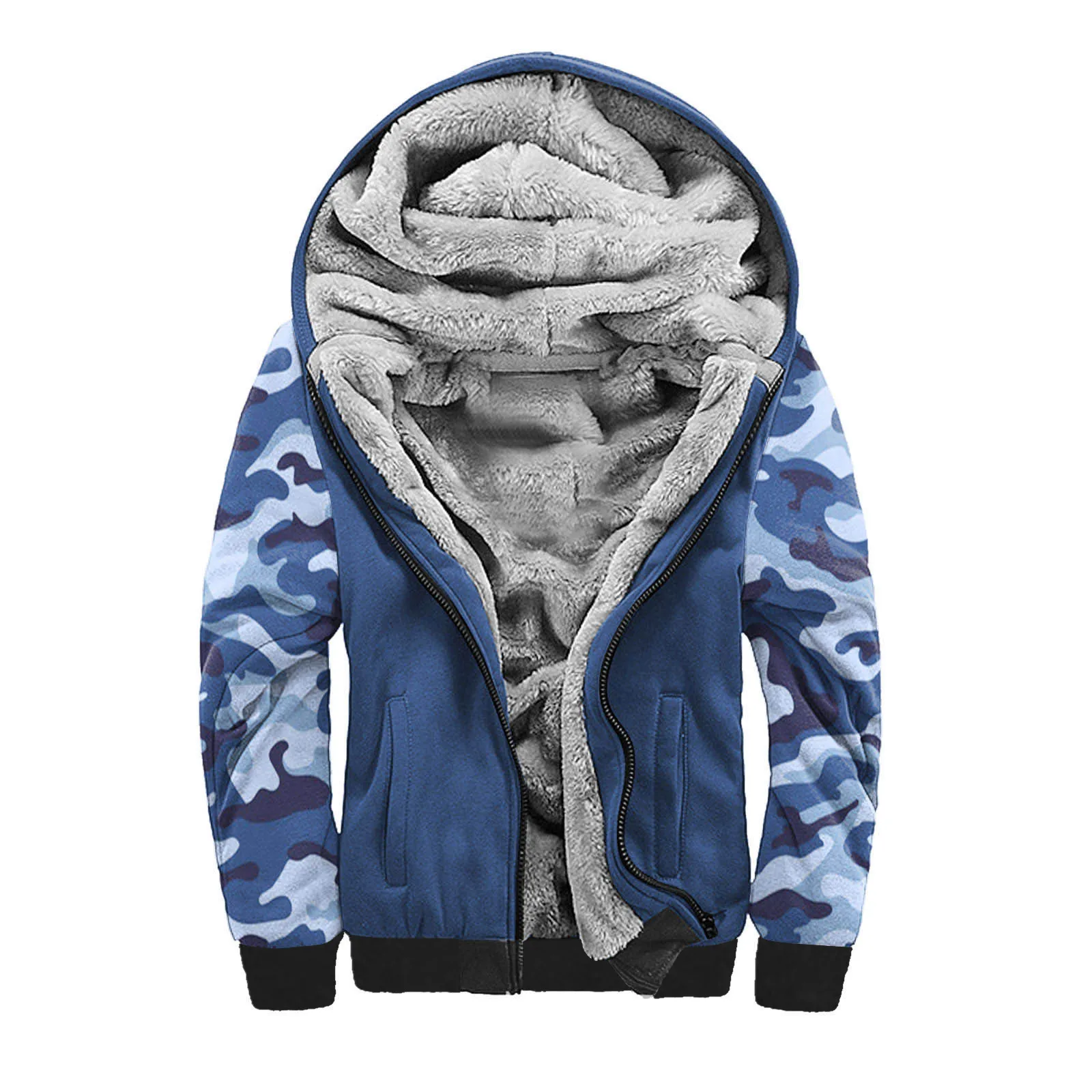 Winter Men Jackets Fashion Male Leisure Printed Hooded Plush Jacket Plus Fleece Jacket Men Clothing Куртка Зимняя Мужская 2