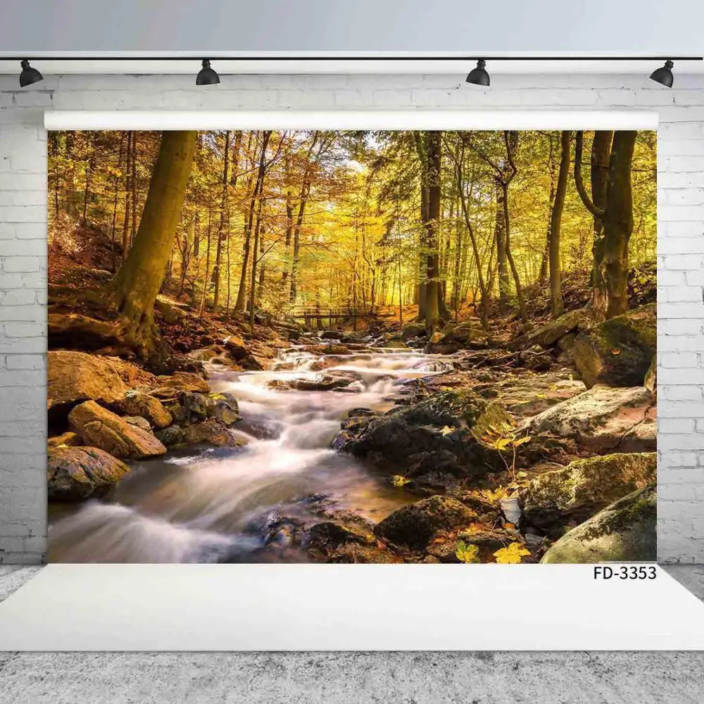 Autumn Forest River Fall Woods Tree Backdrops Baby Young Portrait Natural Scenic Photography Backgrounds Photocall Photo Studio |