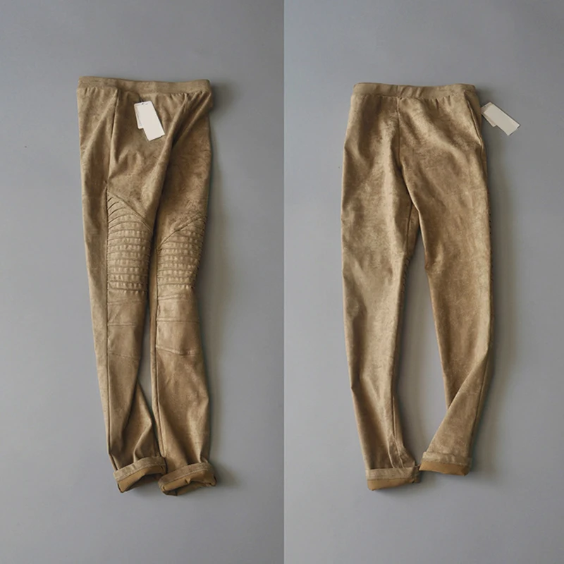 Sitruuna/ г., весенне-Зимние Замшевые легинсы с высокой талией в складку, эластичные узкие женские брюки-карандаш, большие размеры