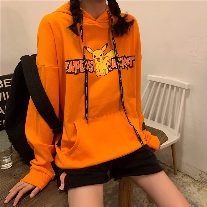 Fall New Fashion Unisex Sweatshirt Pokemon Pikachu Jigglypuff Print Casual Oversized Hoodie Couple Hooded Pullover Top