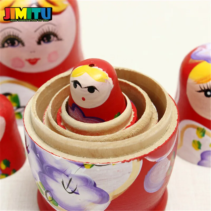 JIMITU 5 шт./компл. милые матрешки деревянные куклы русская ручная раскраска для