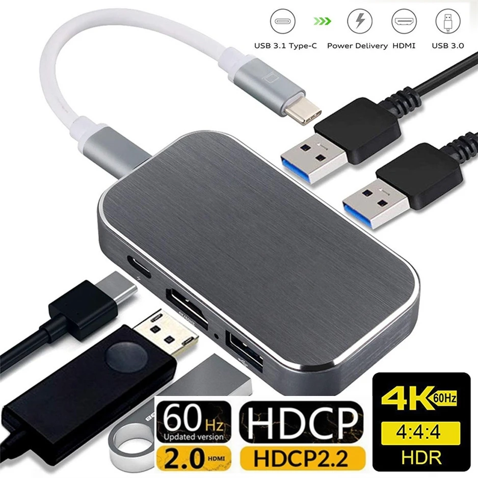 100w Usb 3.1 Type C To Hdmi Usb 3.0 Adapter Converter 4k 60hz Hdcp 2.2 Usb  C Hub For Macbook Pro Pixel Huawei Samsung S10 S11 - Audio & Video Cables -  AliExpress