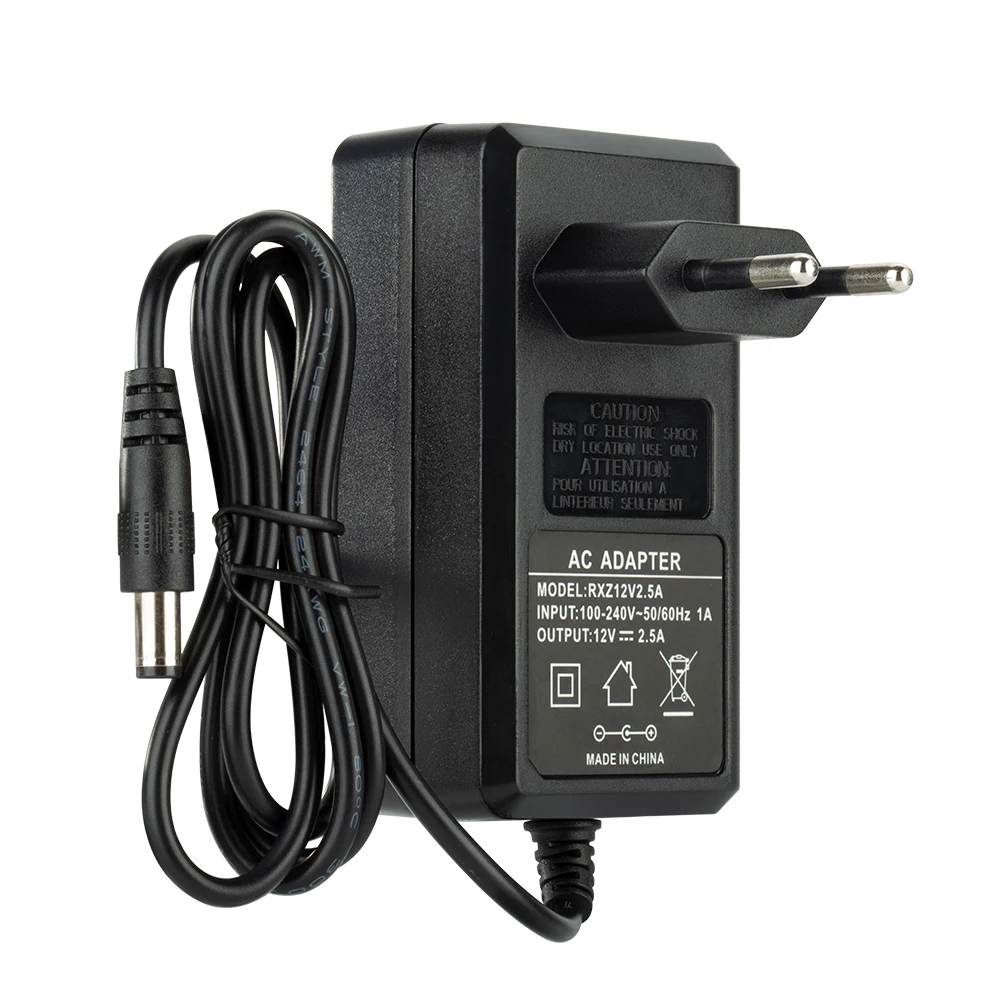 12V 2.5A AC 100V-240V Converter Adapter DC 12V 2.5A 50/60 Hz 1000mA Power Supply 1 Meter EU UK AU US Plug for CCTV Camera System