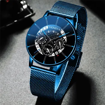 

Relojes Masculino 2020 Mens Watch Fashion Stainless Steel Luxury Calendar Display Analog Quartz Wristwatch Business blue Watches