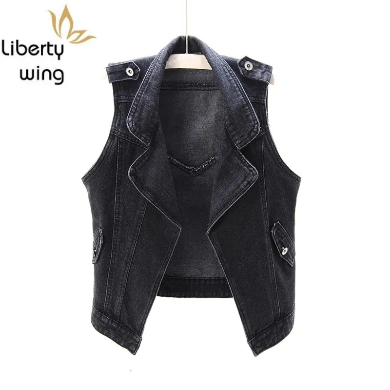 Casual Giacca di Jeans Senza Maniche Donna Primavera 2020 Nero Risvolto  Della Maglia Più Il Formato 5XL High Street Cardigan Gilet Femminile|Vests  \u0026 Waistcoats| - AliExpress
