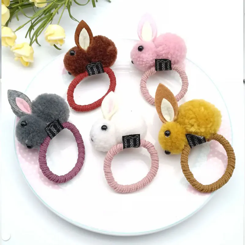 Cute Animal Rabbit Elastic Hair Bands Hair Ball Hair Ring Female Rubber Band Korean Headwear Children Hair Accessories Ornaments