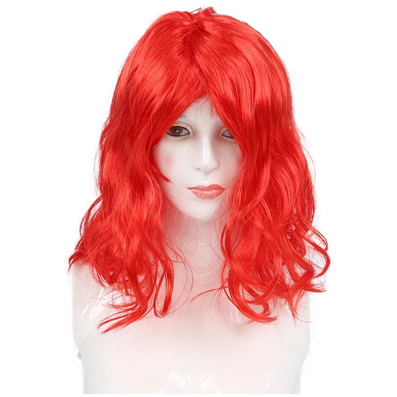 Women's Long Curly Fancy Dress Wigs Red Cosplay Costume Ladies Wig Par