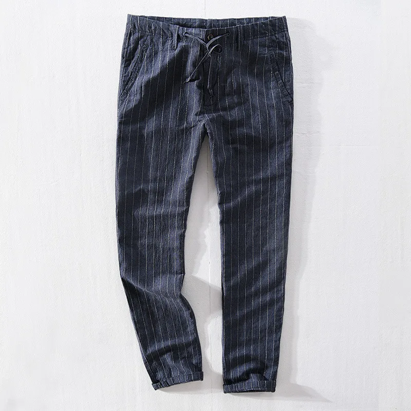 

2018 New Style Summer Flax Stripes Trousers Literature And Art Casual Linen Pants Simple Versatile Trousers 7415
