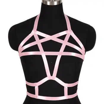 

Cute Pink Bra Harness Pentagram Top Bondage Chest Belt Waist Body Cage Strap Fashion Lingerie Plus Size Party Club Punk Goth