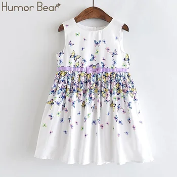 

Humor Bear 2020 New Summer Girls Dresses Children's Clothes Girls Sweet Bow Butterfly Print Vest Princess Girls Dress 3-9Y
