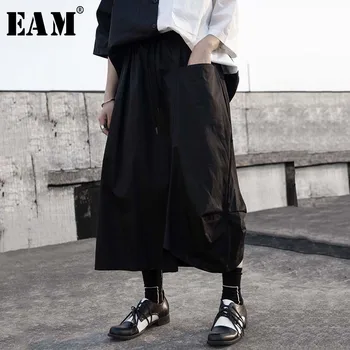 

[EAM] High Elastic Waist Black Irregular Pocket Split Jont Half-body Skirt Women Fashion Tide New Spring Autumn 2020 1W246