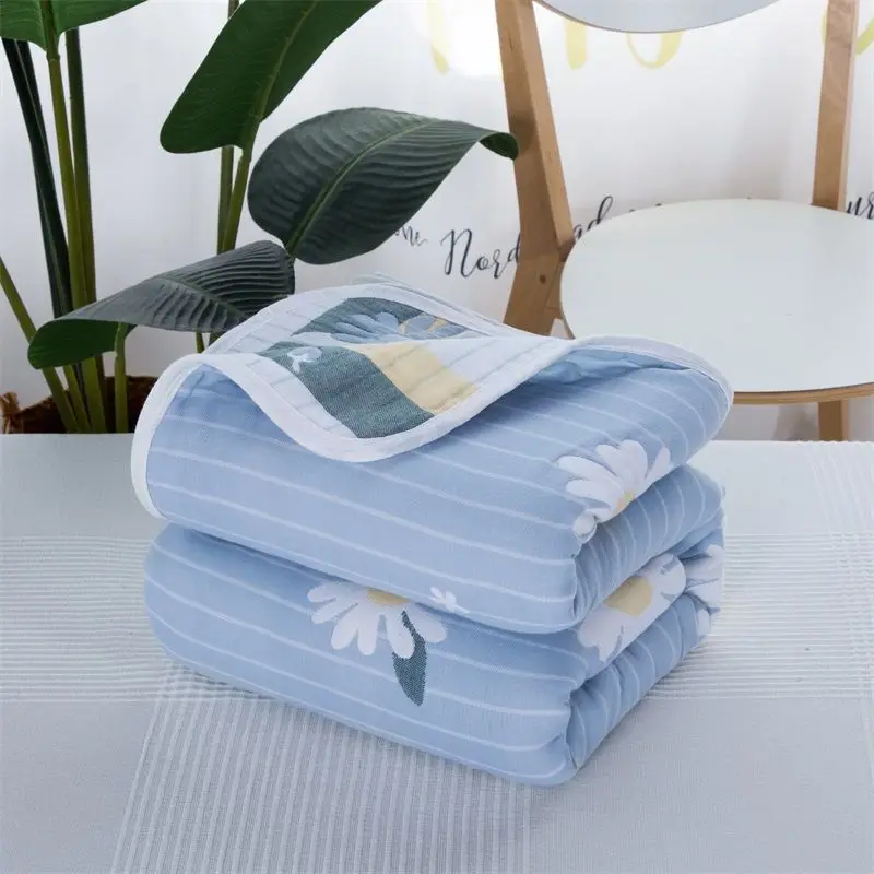 Серое Клетчатое одеяло, детское одеяло, уплотненное, шесть слоев, хлопок, для младенцев, пеленка для коляски, накидка для новорожденных, детское постельное белье, одеяло s - Цвет: juhua blue 120x150cm