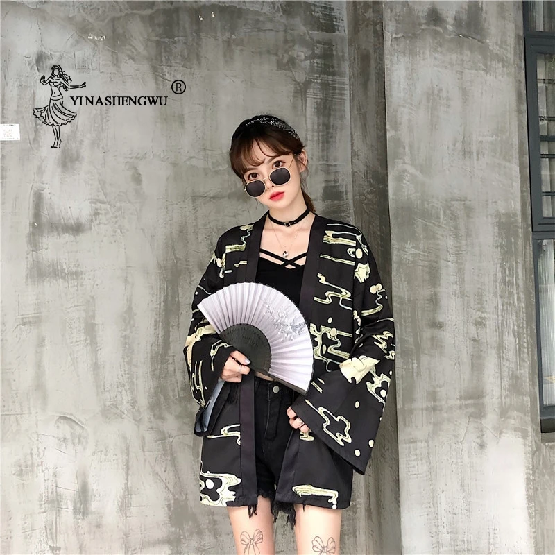 Yukata женский кардиган с принтом аниме японское кимоно азиатская одежда рубашка с принтом карпа Топы повседневные Kimonos Femme милое кимоно косплей