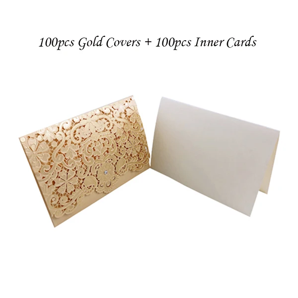 Cover And Inner Card 100 шт Золотая красная Роскошная Флора Алмазная лазерная резка, для свадьбы Пригласительные открытки Индивидуальные свадебные украшения партия поддерживает поставки - Цвет: Cover And Inner Card