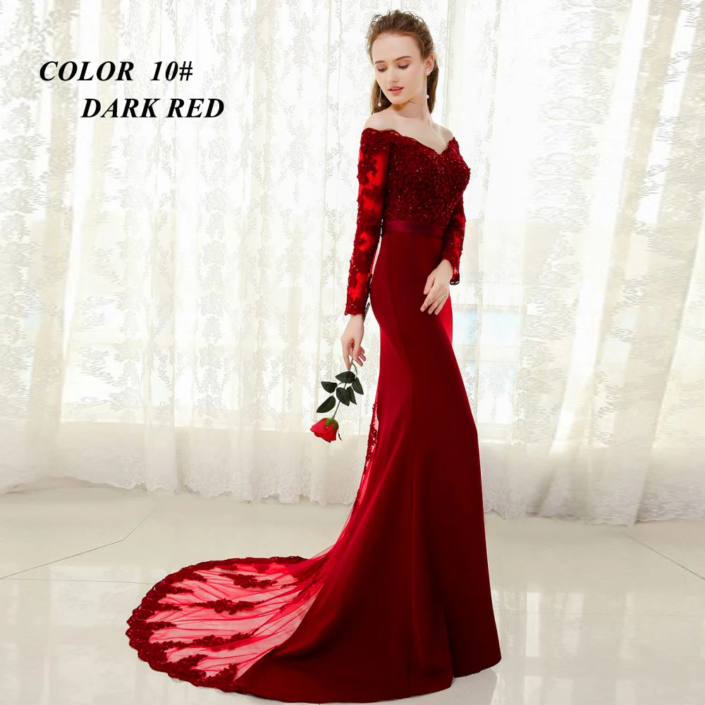 Color 10 Dark Red Vestido de festa Longo русалка кружевной Топ Лиф тонкая линия Длинные подружки невесты платья быстрой доставки очаровательные свадебные вечерние платья Новые - Цвет: Color 10 Dark Red