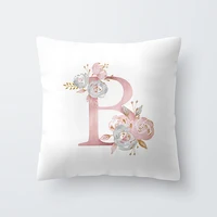 Pink Letter Decorative Floral Pillow Gold Alphabet Cushion for Sofa Polyester Pillowcase Decoration Salon 3