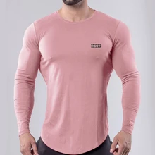 Компрессионные рубашки с высоким воротником, мужская спортивная футболка для бодибилдинга, Топ с длинным рукавом, футболка для тренажерного зала, Мужская облегающая футболка для фитнеса