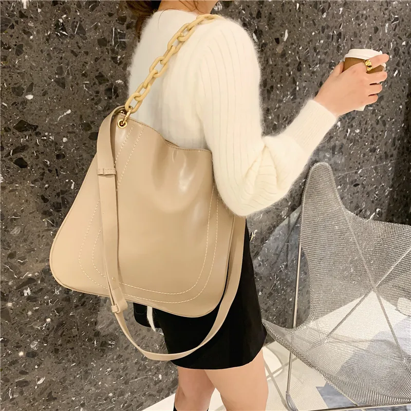 

2020 Casual Large Capacity Shopping Handbags For Women Solid Color Soft PU Leather Shoulder Bag Luxury Designer Ladies Tote Bags