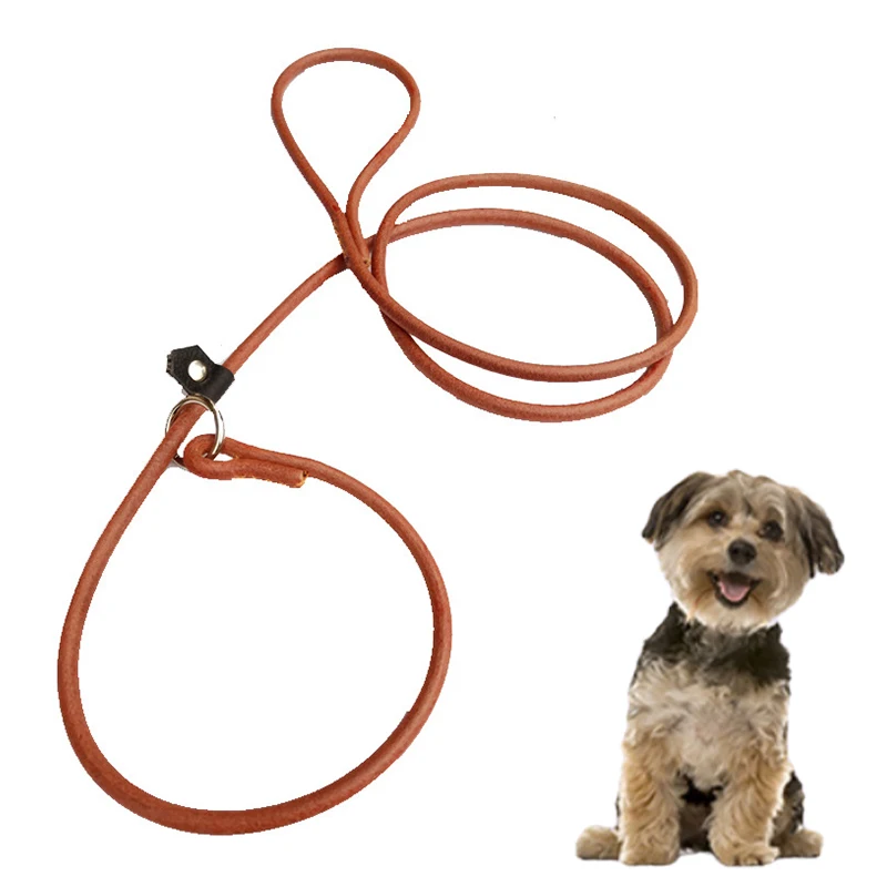 

Real Leather Dog slip lead Leash P Chain puppy small Dog Leash Slip Collar pet Walking Lead Genuine Leather Dog Traction Rope