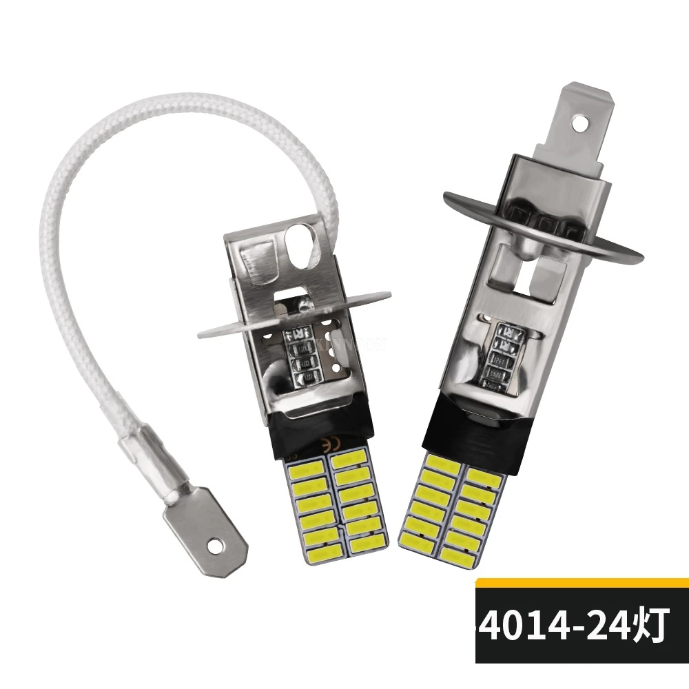 100 шт./лот H1 H3 светодиодный лампы Супер яркий 4014 24SMD Противотуманные фары автомобиля 12V 24V 6000K белая дневные ходовые лампы авто светодиодный автомобиль