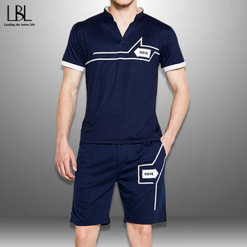 

Summer Tracksuit Men 2020 Casual Short Sets New Fashion Sports Suit Man Printing T Shirts + Shorts 2 Piece Set Men's Sportswear