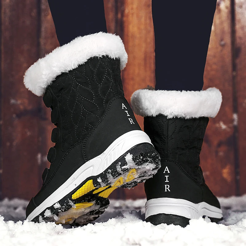 Winter Women Snow Boots Plus Size Women Shoes Mid-tube Boots Cotton Shoes Warm and Velvet Rond Toe Thick Women Platform Boots PU
